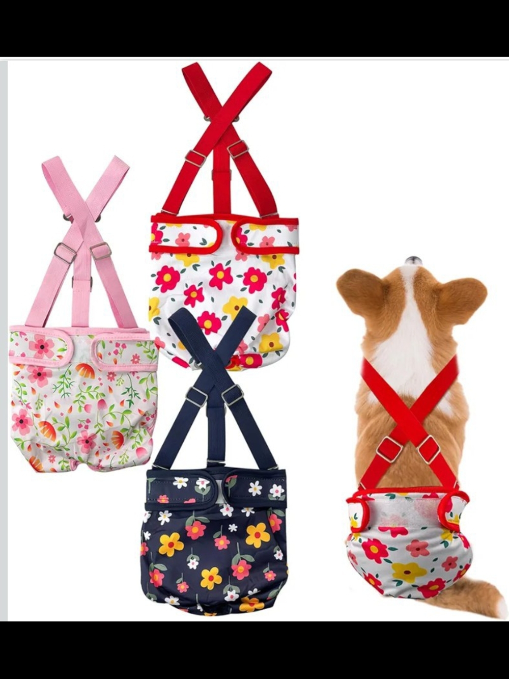 3 Pack Washable Female Dog 🐶 Diaper with Suspender Size M